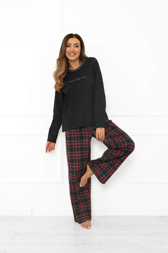 Жіноча піжама Rozana Italian Fashion – 100% бавовна, довгий рукав, довгі штани, клітинка