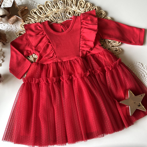 Сукня дитяча з довгим рукавом SF01 Merry Christmas  Mamatti - червоний