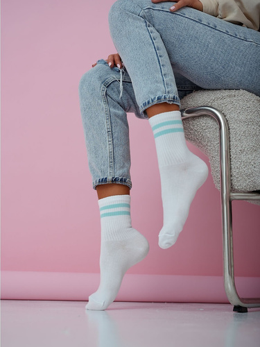 Жіночі бавовняні шкарпетки Milena 0200-212 – зручні, у рубчик blue