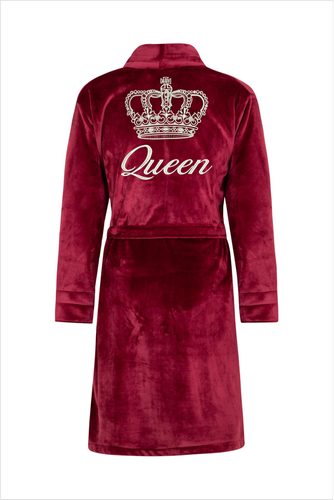 Queen + Korona Халат жіночий флісовий ByShelly -бордовий/сріблястий