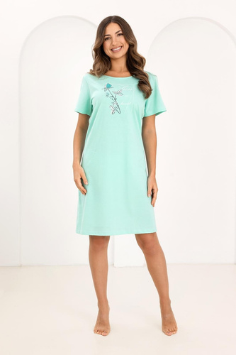 Жіноча Бавовняна Нічна Сорочка Regina 172 – Короткий Рукав, Напівкруглий Виріз, Принт, Довжина До Коліна, 100% Бавовна