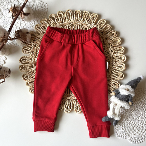 SPF010 Basic Spodnie niemowlęce z falbanką Mamatti - koralowy