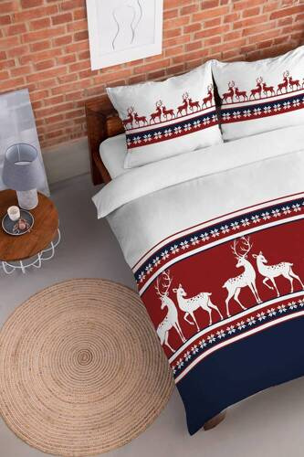 Фланелева постільна білизна 4144 B świąteczna renifery Detexpol, - червоний/темно-синій