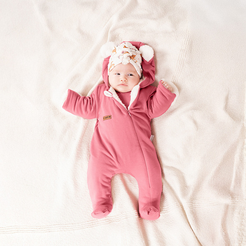 216270 Дитячий комбінезон Nicol Lala – рожевий з плюшем та капюшоном з вушками, розмір 56-68