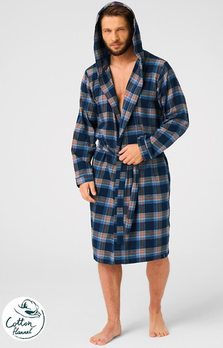 Чоловічий халат MGL 431 Key, jeans– клітинка, м’який soft, шалевий комір