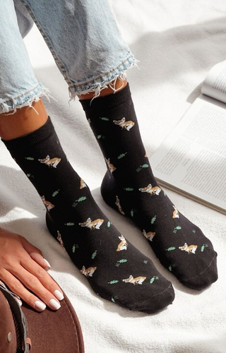 Жіночі шкарпетки Milena 0200-182 – бавовняні, візерунок лисиці та листя