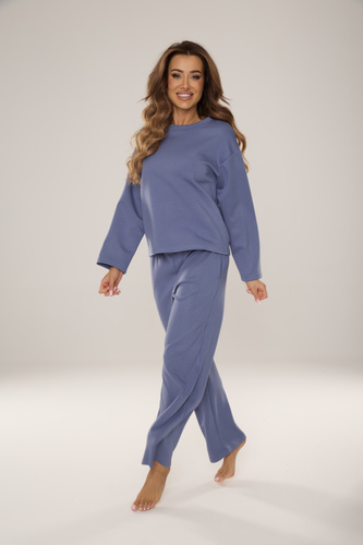 Жіночий домашній костюм De Lafense 886 Butter – м’яка тканина «масло», синій