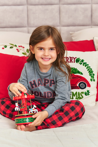 Дитяча піжама 7345 Dark Grey Doctor Nap – сірий верх, штани в клітинку, 100% бавовна