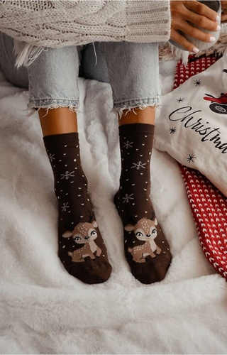 Жіночі шкарпетки Milena 1283-036 Mała Reniferka – святкові, бавовняні