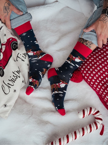 Чоловічі святкові шкарпетки Milena 1290-035 – Оленя з упряжжю