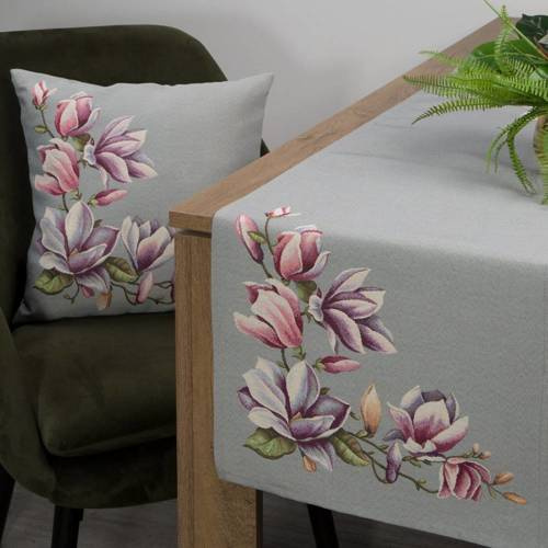 Декоративна гобеленова наволочка Квітуча магнолія Eurofirany, - попеляста