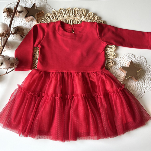 Сукня дитяча з довгим рукавом SH01-A Merry Christmas  Mamatti - червоний