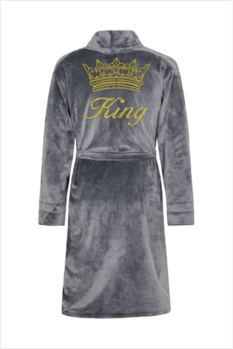 King + Korona Халат чоловічий флісовий ByShelly - графітовий/золотий