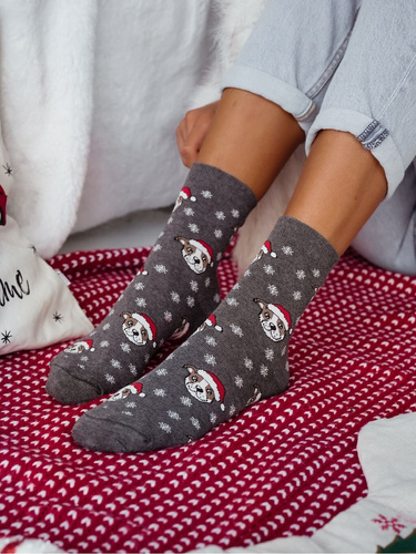 Шкарпетки Milena 1283-039 – святкові жіночі шкарпетки з бульдогами та сніжинками