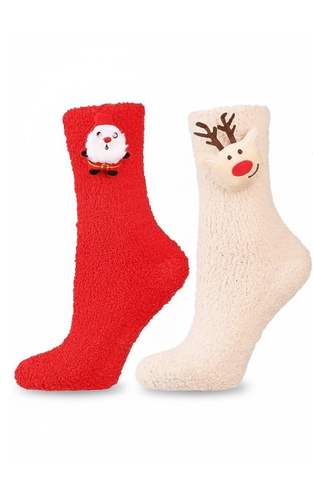 Різдвяні шкарпетки Moraj CDC400-002 Червоний/бежевий– теплі, м’які, з 3D аплікацією та антиковзною підошвою