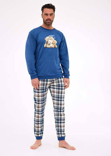 Чоловіча піжама Cornette Bears 115/292 | Баовна, з ведмедиками, колір jeans, штани в клітинку