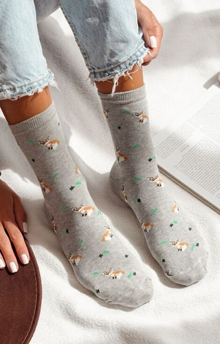 Жіночі шкарпетки Milena 0200-182 – бавовняні, візерунок лисиці та листя