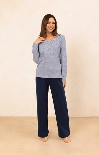 Regina 715 – жіноча бавовняна піжама з кофтою в смужку та кишенькою