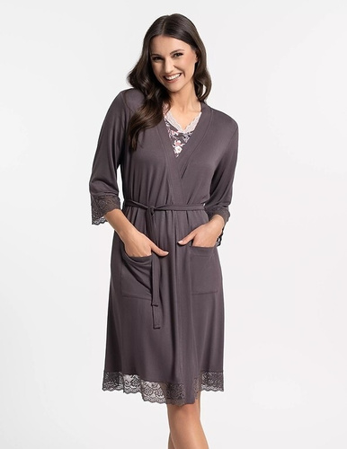 Жіночий халат Moraj PDSZ4300-003 з віскози з мереживом, на поясі