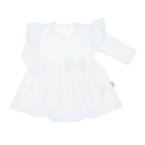 169392 Sukienko-body długi rękaw Nicol – біле бавовняне боді-сукня