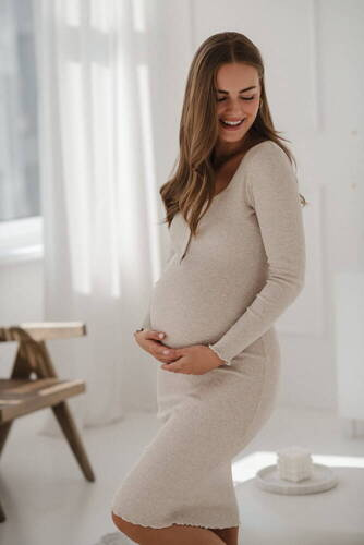 Сукня в рубчик  для вагітних і годуючих жінок Tummy Milk&Lovе, - latte