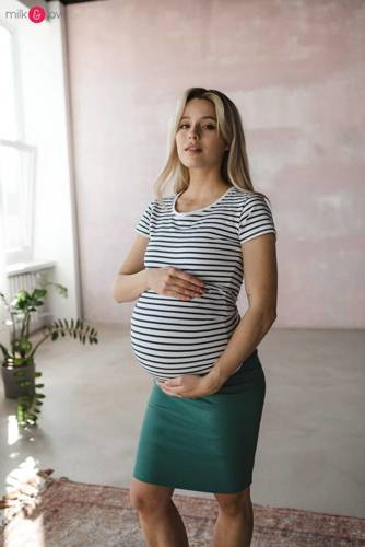 Футболка для вагітних та годуючих жінок Milk Shirt Milk&Love, - біло-темно-синя