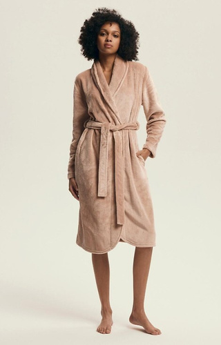 43595 Dextra Жіночий халат Henderson, peach – м’який та зручний, шалевий комір, нижче коліна