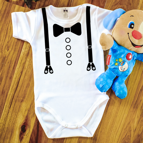 Дитяче боді з коротким рукавом "Метелик і підтяжки"Moocha, - білий