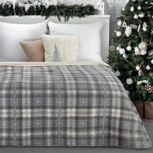 Ковдра  новорічна Santa  в клітинку Eurofirany-сірий\кремовий