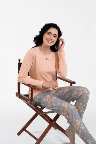 Піжама жіноча Kasali кофта+штани Italian Fashion, - лосось/принт