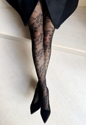 Колготи жіночі Gia Vaneziana, чорний - в сіточку, квітчасті узори