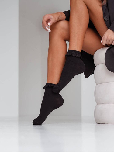 Шкарпетки з коронкою жіночі  Milena 0897, - чорний
