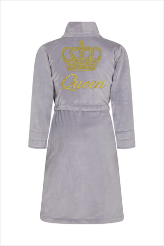 Queen + Korona Халат жіночий флісовий ByShelly -світло-сірий/золотистий