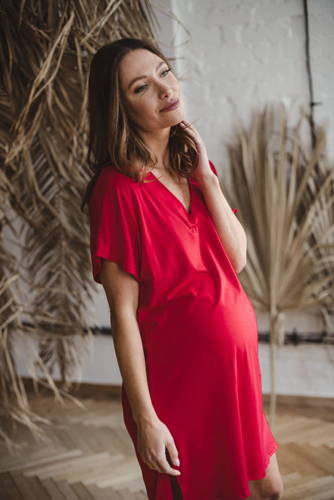 Бамбукова нічна сорочка для вагітних і годуючих Moon Milk&Love, - малиновий