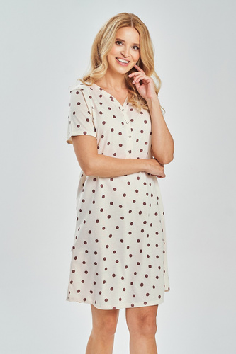 Жіноча нічна сорочка 3529 Nita Taro – 100% бавовна в горошок, для годування | Кнопки, довжина до колін