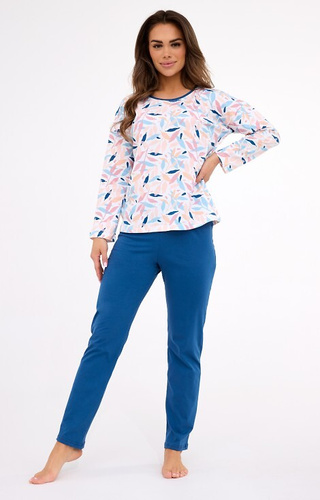 Cornette Amelia 392/451 – жіноча бавовняна піжама, кольорове листя, довгий рукав