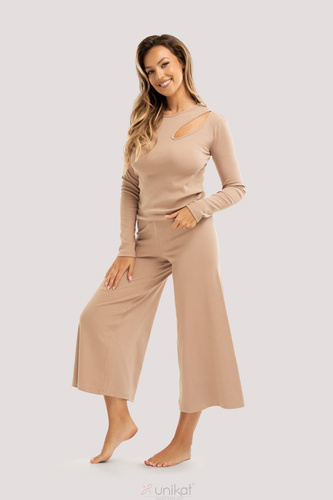 Піжама Zen бежева – бавовняна жіноча піжама з довгим рукавом та штанами 7/8