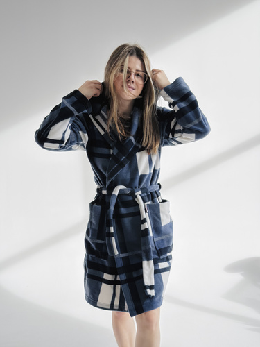 Жіночий халат 031 Kocyk De Lafense – синій, теплий флісовий халат Super Cozy