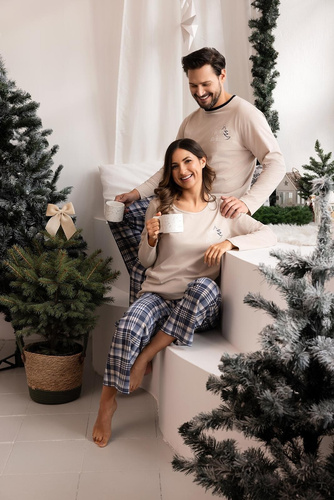 Бавовняна чоловіча піжама 507 Regina, - бежевий, довгий рукав, у клітинку, піжами для пари