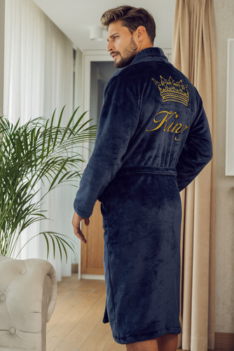 King + Korona Халат чоловічий флісовий ByShelly - синій/золотий