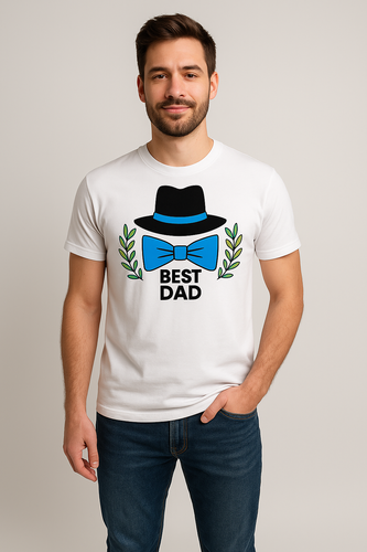 Футболка чоловіча SKU M22 "Best dad z kapeluszem i muszką" Moocha, - білий