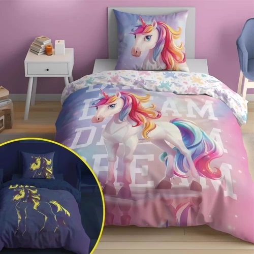 Комплект постільної білизни, що світиться в темряві 5208 A Fluo 40 Єдиноріг Detexpol , - 100%  бавовна