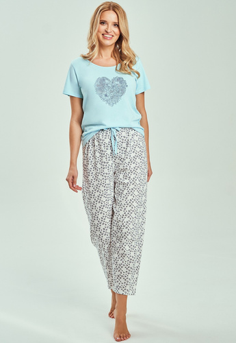 Жіноча піжама Alessia 3513 – 100% бавовна, футболка з коротким рукавом, штани 7/8, натуральний комфорт