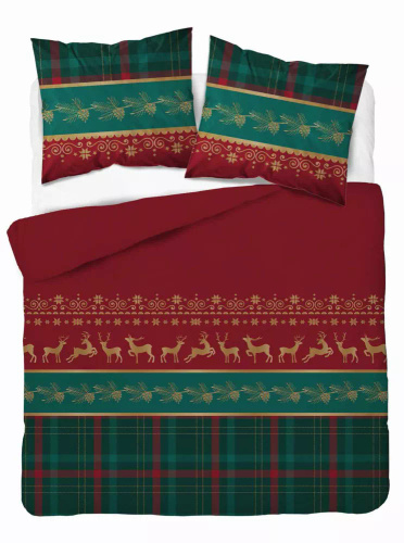5620 B Magia Świąt Фланелева постільна білизна Detexpol, - червона, бавовна, 160гр/м.кв., з оленями, на блискавці