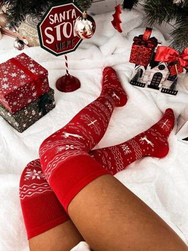 Заколінки жіночі новорічні 1276 Milena - червоний