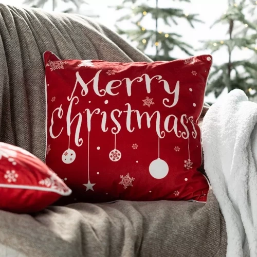Велюрова декоративна наволочка Chp 121 Merry Christmas Eurofirany, - червоний