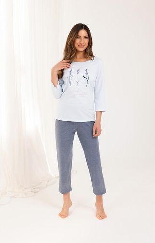 Піжама 703 Regina бавовняна – жіноча, рукав 3/4, штани 7/8, рослинний принт