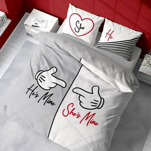 Бавовняна постільна білизна 4103 A Holland 129 He`s Mine She`s Mine Detexpol, сірий-білий