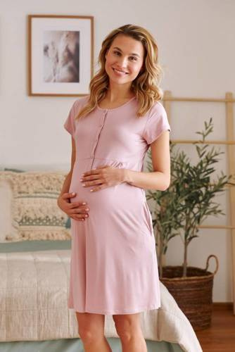 9941 Hічна сорочка для вагітних і для вигодовування Doctor Nap - фламінго