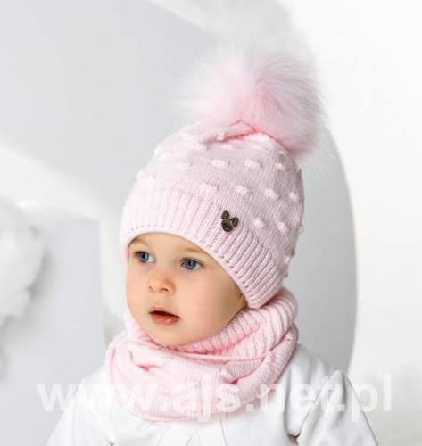 Дитяча шапка + хомут для дівчинки 46-455 AJS, - mix kolor